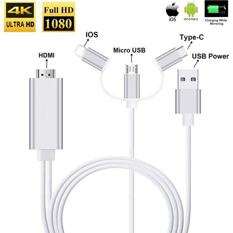 Câble adaptateur HDMI Zoevue Type-C/Micro USB/Téléphone vers TV/Projecteur/Moniteur (1/4)