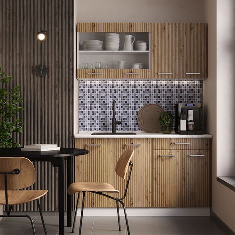 Cocina versátil R-Line, Roble artesanal/blanco, 140 cm , ET Roble, Vicco
