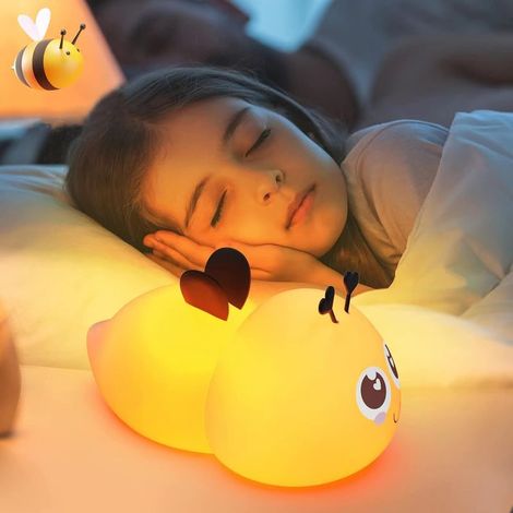 Veilleuse pour enfants, veilleuse LED pour bébé, veilleuse abeille kawaii, lampe tactile USB en silicone à intensité variable pour enfants, lampe tactile pour chambre de bébé, veilleuse douce et migno