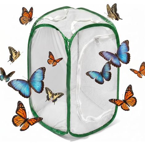 Faltbarer Schmetterlingskäfig – 1 Stück – Feinmaschiges weißes und grünes Netzgewebe – Pop-up-Käfig für die Zucht – Garten und Kindererziehung – 40 x 40 x 60 cm (1/5)