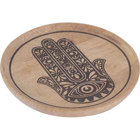 Fatima-Handtablett, graviertes braunes Holz, ethnische Dekoration