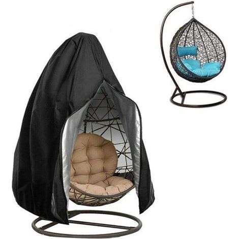 Housse de protection pour fauteuil suspendu avec fermeture éclair intégrale et cordon de serrage dimensions 230 x 200 cm couleur noire (1/5)