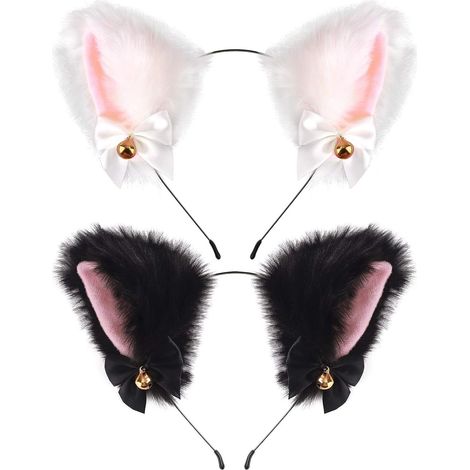 Bandana Oreilles De Chat - Fourrure Synthétique - Ruban Avec Clochette - Pour Femme Et Enfant - Lot De 2 (1/5)