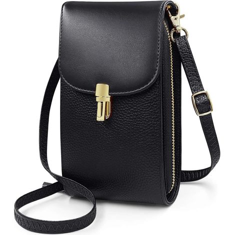 Sac de téléphone portable léger en cuir Messenger pour femme (noir)