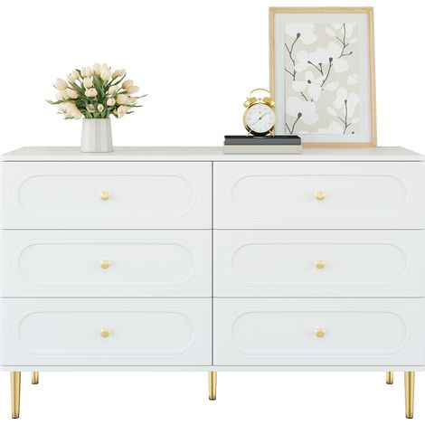 Pour un intérieur ordonné, commode buffet à 6 tiroirs sur pieds métal avec glissières fluides (1/5)