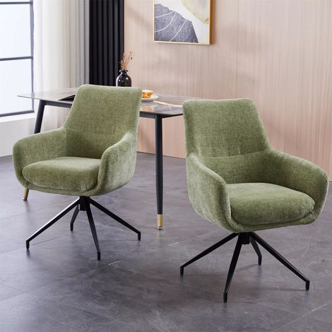 Set of 2 Chenille Padded Dining Chair - Green (1/5)