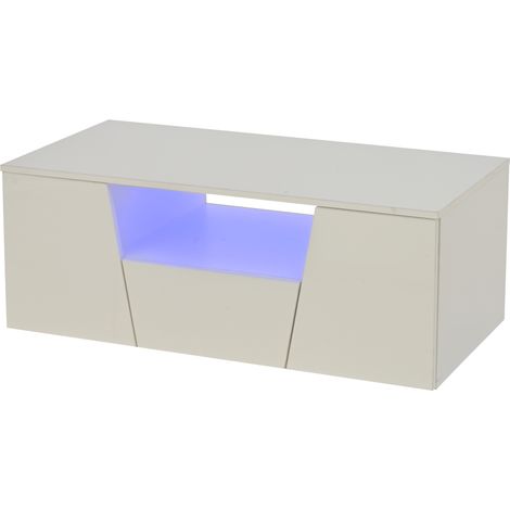 ELVMI Couchtisch mit 2 Türen, 1 Schublade, 1 offenem Fach und LED, Hochglanz für Wohnzimmer, aus Spanplatte, Weiß (1/4)