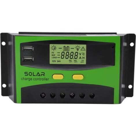 Contrôleur solaire PWM 12 V/24 V, régulateur intelligent de batterie de panneau solaire avec double port USB avec écran LCD pour jardin domestique(30A)