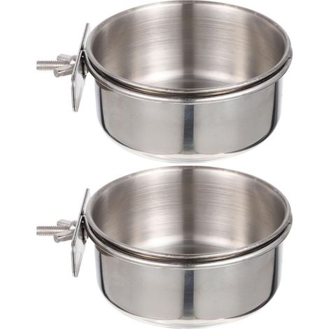 Lot de 2 mangeoires pour perroquets, cages à oiseaux, abreuvoirs pour poulaillers et perruches, en acier inoxydable. Boîte à nourriture pour étourneaux. (1/5)