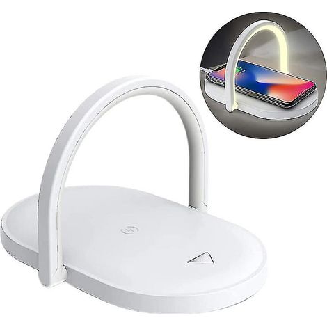 Chargeur sans fil avec veilleuse LED, lampe de chevet tactile et support pour téléphone - Blanc (1/4)