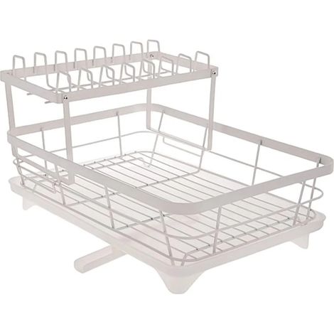 Égouttoir à lave-vaisselle à deux niveaux avec bonde, blanc (1/3)