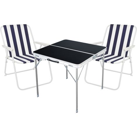 3-teiliges Campingmöbel Set schwarz 80x80x70cm Blau gestreift-MMC330883B+2xM60029 (1/4)