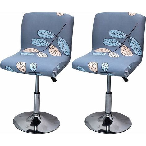 2 Housses de chaise haute extensibles, motif feuilles bleues, polyester élasthanne, pour salle à manger, bar, cuisine (1/5)