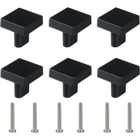 Lot de 6 boutons de tiroir carrés pour meubles - Trou unique - Petite poignée moderne - Noir - Avec vis assorties (1/5)