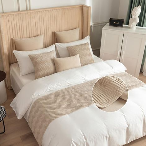 Beige Chemin de Lit 45x240cm, Doux Chemin de Lit avec 2 Coussin Assorti 45x45cm, Couleur Unie Protecteur de Literie Décoration de Hôtel Maison (1/5)