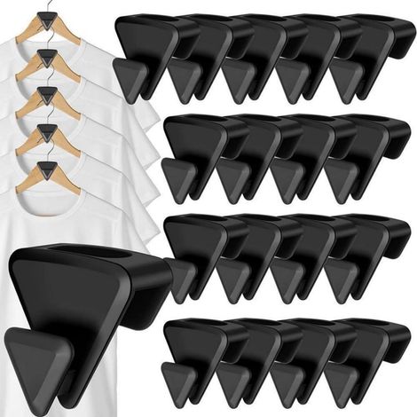 Cintre-Organisateur - Capacité 20 kg - Pour Rangement Vertical de Vêtements - Compatible Tous Cintres - Noir - Lot de 18 (1/5)