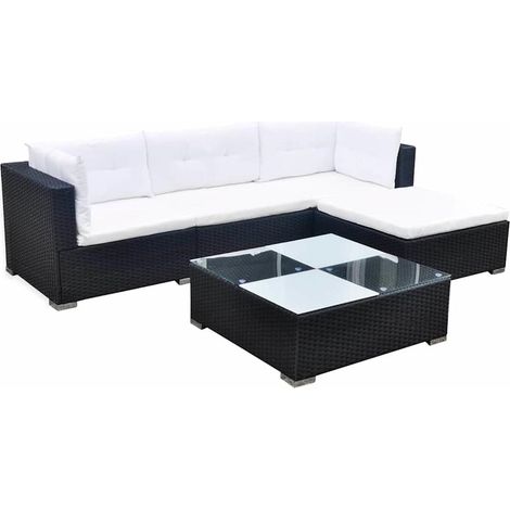 Salon de jardin 5 pcs avec coussins Résine tressée Noir (1/5)