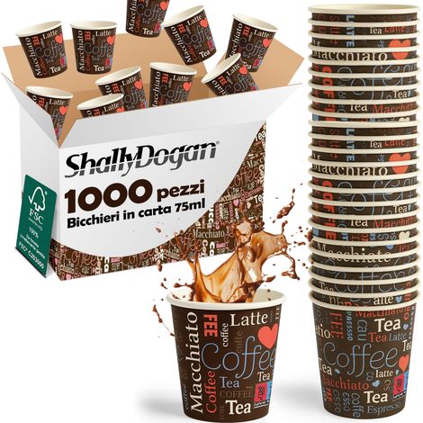 1000 Bicchierini da Caffè Monouso Decoro Espresso Bicchieri 75ml Usa e Getta (1/5)