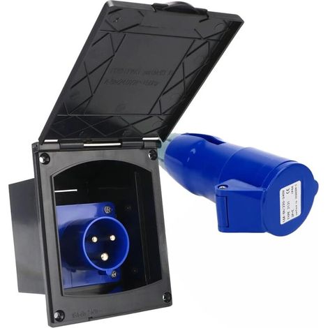 Prise de raccordement encastrée extérieure 230A Étanche et protégée contre les UV IP44 Convient pour caravanes, camping-cars, remorques, caravanes, camions, voitures (1 jeu noir) (1/5)