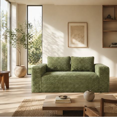 Divano da Pavimento Moderno per Piccoli Spazi, Schiuma ad Alta Densità, senza Montaggio, Velluto a Coste Verde (1/5)