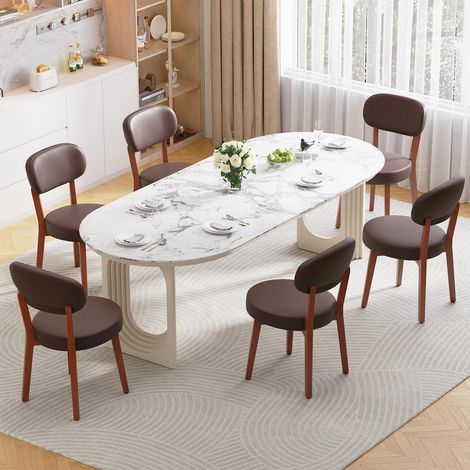 Esszimmerstühle 6er Set, Polsterstühle mit Massivholzbeinen, Braun (1/5)