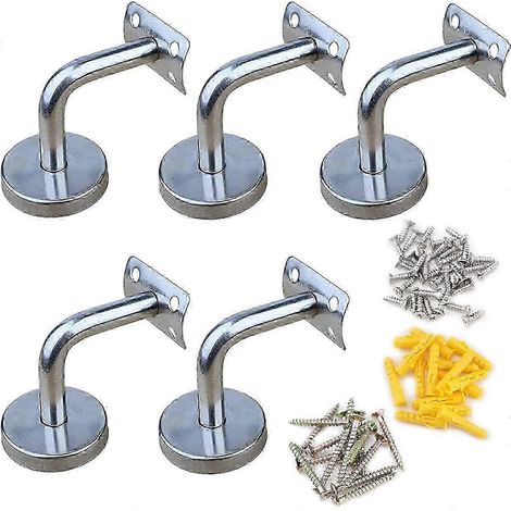 Support de main courante, lot de 5 supports muraux en acier inoxydable pour rampe d'escalier intérieure et extérieure (1/4)