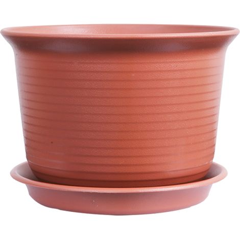 Pot de fleurs haut et bas en résine plastique imitation céramique, pot rond en forme de radis vert épais avec soucoupe (1/5)