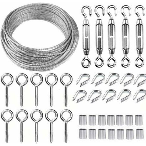 Kit de Cble Mtallique en Acier Inoxydable de 5 m2 mm avec Tendeur M5 Pour Clture et Garde-Corps (1/4)