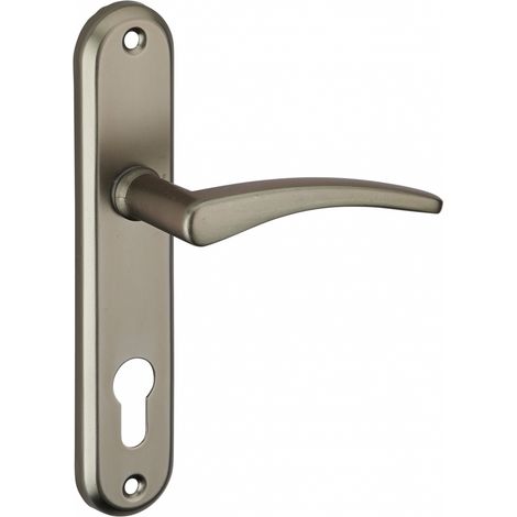 Thirard – Ensemble de poignées pour porte d'entrée Vesta – Aluminium nickelé satiné – Trou de cylindre – Entr'axes 165mm, carré 7mm