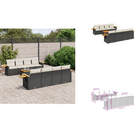 Salon de jardin 9 pcs avec coussins noir résine tressée - Salon De Jardin - Meuble Extérieur - Set Salon - Résine Tressée - Rotin Synthétique (1/3)