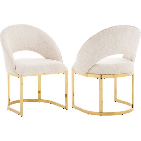 2er-Set Esszimmerstühle aus beigem Bouclé mit goldfarbenen Metallbeinen 59x56x80 cm MODENUIT (1/5)