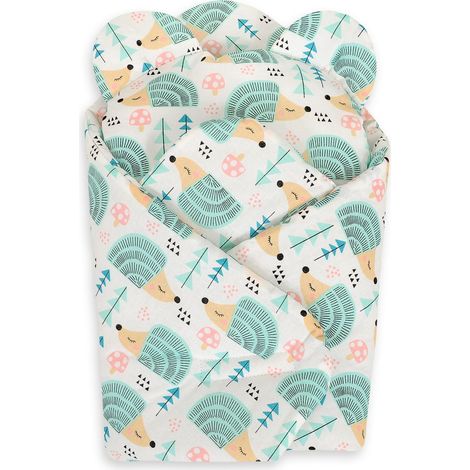 Couverture d'emmaillotage pour poupée avec un oreiller en forme d'ours en peluche - hérissons à la menthe (1/4)