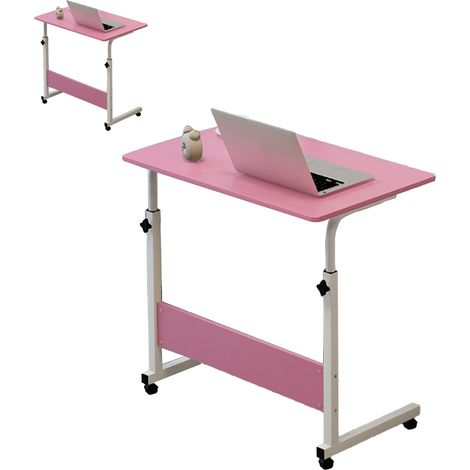 Table de chevet relevable 60 x 40 cm, structure en métal en forme de C, support pour ordinateur portable, idéale pour la maison ou le canapé (rose). (1/5)