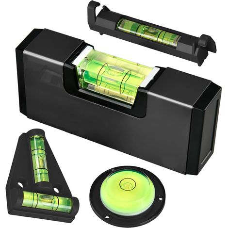 4er-Set Wasserwaagen: Cross Check-Wasserwaage, magnetisch, rund, T-förmig und Draht-Wasserwaage, grau (1/5)