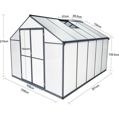 Gegaden Aluminium Gewächshaus für den Garten  Mit 8 cm dickeres Fundament 301238195 cm  Vielseitig nutzbar als Treibhaus, Gartenhaus,Aufzucht Tomatenhaus,Frühbeet und Pflanzenhaus (1/5)