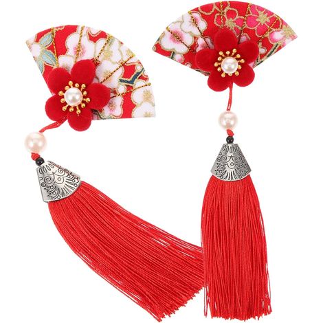2-Piece Metal Fabric Hair Clips, Red Cherry Blossom (1/5)