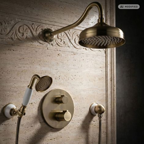 Ensemble de douche rétro en laiton et bronze PaulGurkes sous encastrement (1/5)