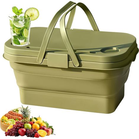 Panier de courses pliable JeiibrZui - 47 x 28 x 23 cm - Design unique - Panier de rangement multifonctionnel (1 pièce) pour le camping, les pique-niques et le linge - Vert armée (1/5)