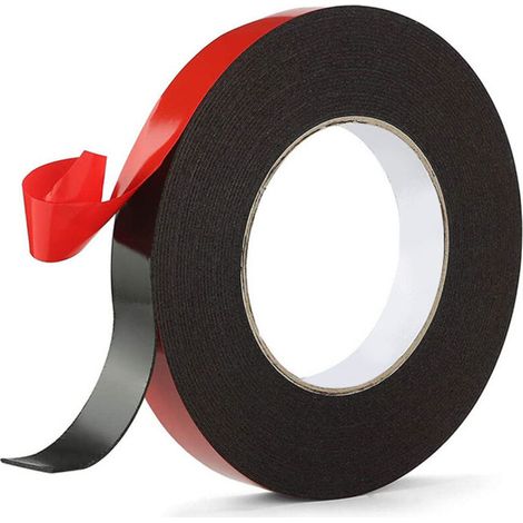BEBUSINGOTO Scotch Double Face Extra Fort, 1 Rouleau (10MM10M) Noir Mousse PE Film Rouge Imperméable et ultra Résistant aux Hautes Températures Ruban de montage pour Voiture Fixation Maison et Bureau (1/5)