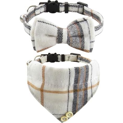 2pcs Colliers pour chats avec cloches Noeud papillon amovible Bandana, collier pour chaton, Bandana pour chat,noeud papillon pour chien, Collier Chat avec Boucle de Sécurité Ouvrable Facilemen (1/4)