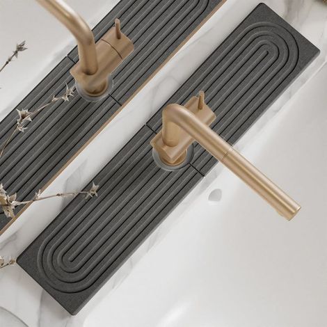 Lavabo en galets, revêtement en pierre à séchage rapide autour du robinet pour éviter les éclaboussures, protection anti-éclaboussures pour robinet de salle de bain (1/5)