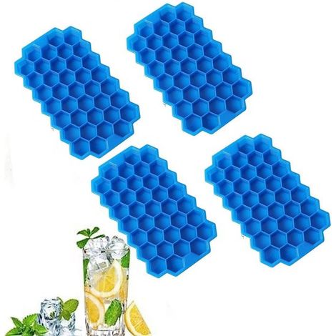 4 Mini bandejas para cubitos de hielo con tapa, Bandejas pequeñas de silicona fáciles de extraer, Moldes cuadrados con tapa (1/5)