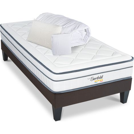 BELLECOUR LITERIE Pack Prêt à dormir BARTOLDI 90x200 cm Matelas Ressorts ensachés + Sommier + Accessoires (1/5)