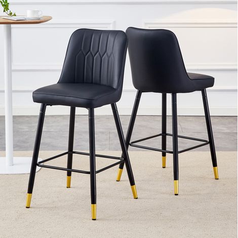 Lot de 2 tabourets de bar avec repose-pieds, cadre en métal, similicuir noir (1/5)