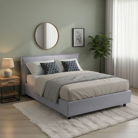 Cama Estilo Francés Bronte, Desenfundable, con Cajón, Hecha en Italia, Colchón 120x190 cm, Gris (1/5)