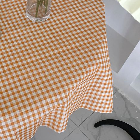 Mantel decorativo naranja, antipolvo, de algodón y lino con estampado a cuadros, 100 x 150 cm, para oficina y salón. (1/4)