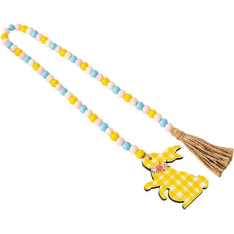 Guirlande de perles de style champêtre pour Pâques, en bois avec pompon, 4 pièces, jaune (1/5)