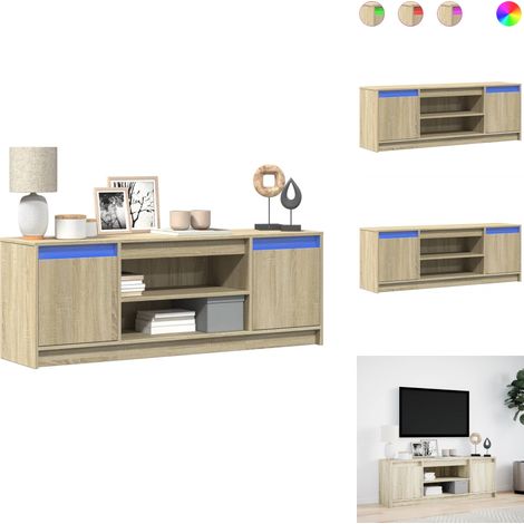 TV-Schrank mit LED-Beleuchtung Sonoma-Eiche 139,5x34x50 cm - TV-Schrank - TV-Schränke - TV-Ständer - TV-Sideboard (1/5)