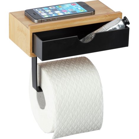 Toilettenpapierhalter BAMBUSA, mit Schublade aus Bambus, schwarz, Wenko (1/5)