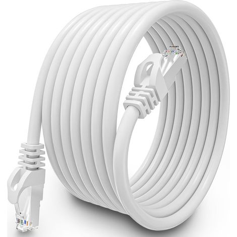 HOXILEELEO - Cable Ethernet 10m Cat 6, Cable Rj45 Blindé Gigabit Haut Débit Câble Réseau Résistant aux Intempéries FTP 23AWG CCA Cable Internet blanc 10 Mètres Cable Lan pour Routeur Modem (1/5)